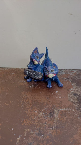 Artist Original - trick or treat trickster cats sculpture art figurine- blacklight reactive