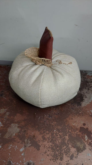 9" Linen & Faux leather cottage pumpkin decorative accent pillow - locally made