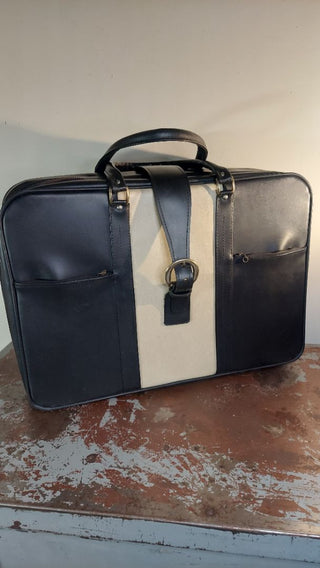 1960s Mod black & white luggage soft body case by Penguin Traveler for V.B. Handal & Bro (As-Is)