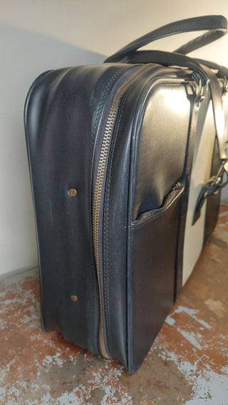 1960s Mod black & white luggage soft body case by Penguin Traveler for V.B. Handal & Bro (As-Is)