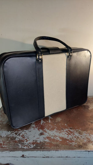 1960s Mod black & white luggage soft body case by Penguin Traveler for V.B. Handal & Bro (As-Is)