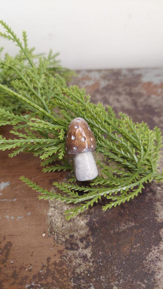 Medium Metallic Brown- Hand painted - Mushroom Pin Brooch Plaster - Artist Original AS-IS