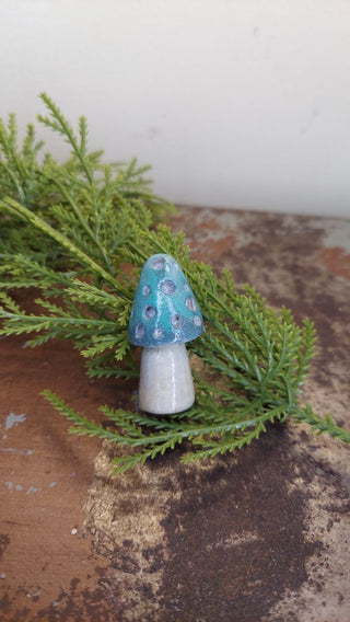 Large turquoise - Hand painted - Mushroom Pin Brooch Plaster - Artist Original AS-IS