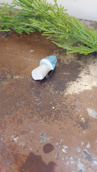 Large turquoise - Hand painted - Mushroom Pin Brooch Plaster - Artist Original AS-IS