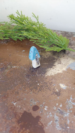 Large turquoise - Hand painted - Mushroom Pin Brooch Plaster - Artist Original AS-IS