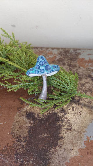 LG Blues - Hand painted - Mushroom Pin Brooch Plaster - Artist Original AS-IS