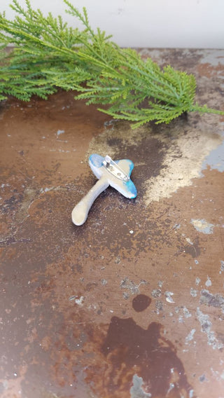 LG Blues - Hand painted - Mushroom Pin Brooch Plaster - Artist Original AS-IS