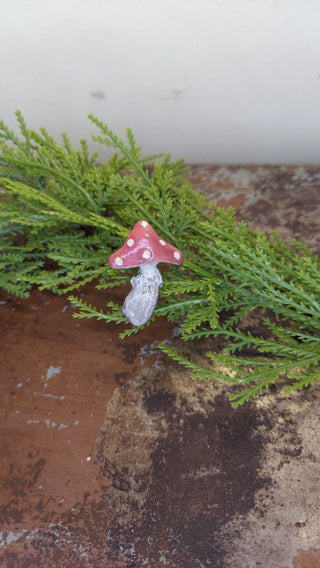Mini Red - Hand painted - Mushroom Pin Brooch Plaster - Artist Original AS-IS