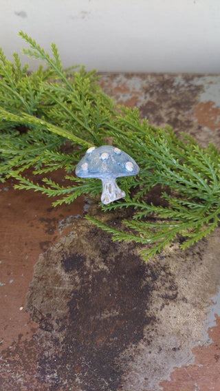 Mini Blue - Hand painted - Mushroom Pin Brooch Plaster - Artist Original AS-IS