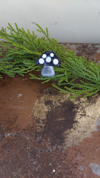 Small Black - Hand painted - Mushroom Pin Brooch Plaster - Artist Original AS-IS