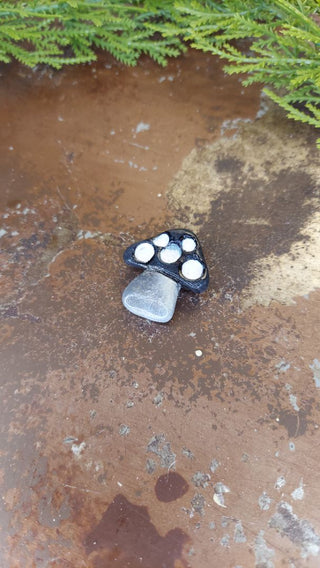 Small Black - Hand painted - Mushroom Pin Brooch Plaster - Artist Original AS-IS