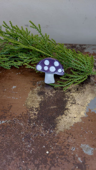 Med Purple - Hand painted - Mushroom Pin Brooch Plaster - Artist Original AS-IS