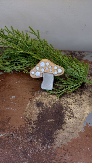 LG Orange - Hand painted - Mushroom Pin Brooch Plaster - Artist Original AS-IS