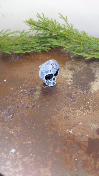 mini skull - Hand painted Pin Brooch Plaster - Artist Original AS-IS