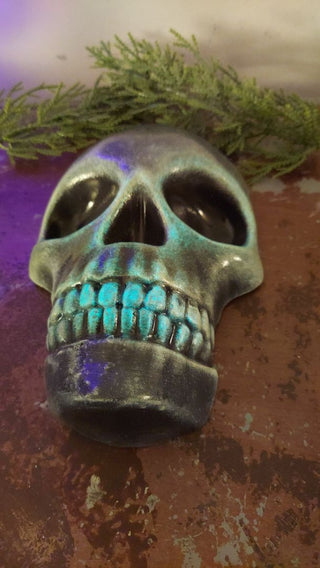 Artist Original - Life Size Skull Face Plaster Wall Mount Sculpture - Hand Painted & Glow in dark UV blacklight reactive, AS-IS