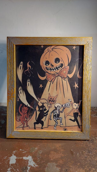 Retro Halloween celebration scene - rustic framed print