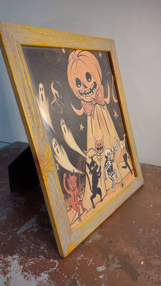 Retro Halloween celebration scene - rustic framed print