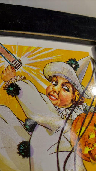 1980s Halloween Postcard Stecher Pierrot Clown With Noisemaker & JOL 408 F - Framed