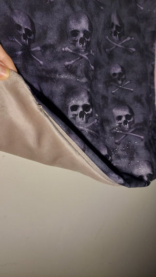 Skulls and sparkle with velvet back throw pillow cover with zipper