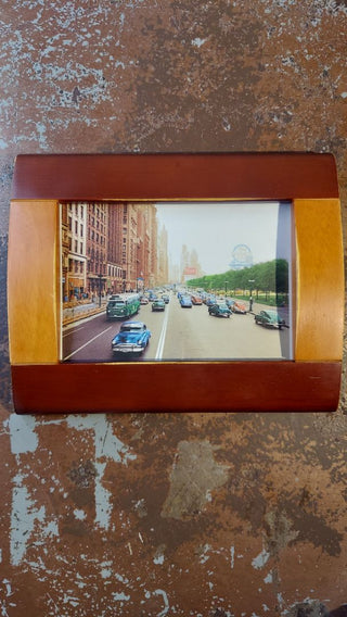 1950s View of Michigan and Monroe Chicago. framed Colorized Photograph Print