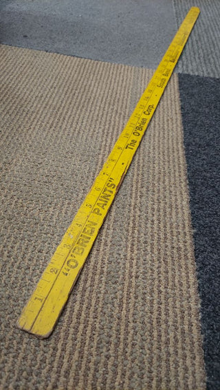 1940s Yellow O'Brien Paints advertising yardstick - Office School Supply Decor, Clays Wallpaper & Paint Store Phone 4370