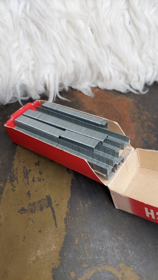 a) 1950s Box of Bostitch SP19 1/4" staples - P3 Plier stapler - used see online photos for contents (As-Is)