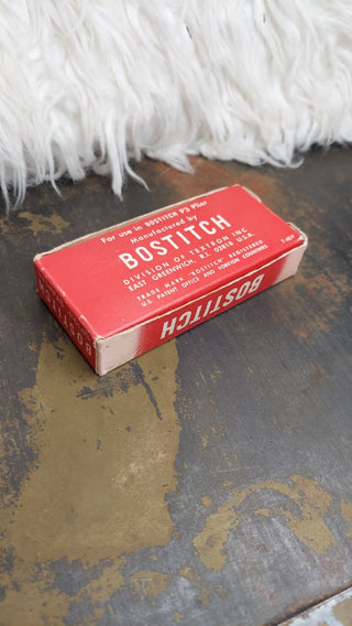 a) 1950s Box of Bostitch SP19 1/4" staples - P3 Plier stapler - used see online photos for contents (As-Is)