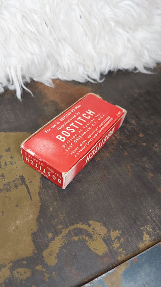 b) 1950s Box of Bostitch SP19 1/4" staples - P3 Plier stapler - used see online photos for contents (As-Is)