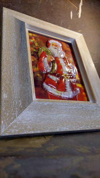 Classic Santa Claus, Father Christmas Decorating - three dimensional wall art - rustic framed