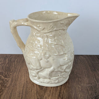 Vintage Ashworth Mason's Ironstone Ivory Stag Hunt Dogs High Relief Pitcher