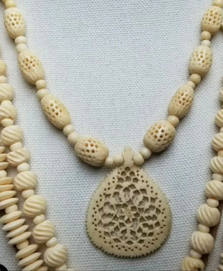 Vintage India Carved Bone Necklace Mandala