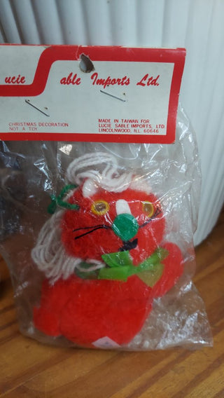1960s Lion Cat plush Christmas ornament by Lucie Sable imports ltd made in Taiwan