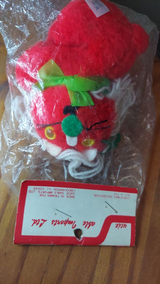 1960s Lion Cat plush Christmas ornament by Lucie Sable imports ltd made in Taiwan