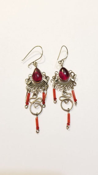 EB Red Teardrop Dangle Fringe Hook Earring