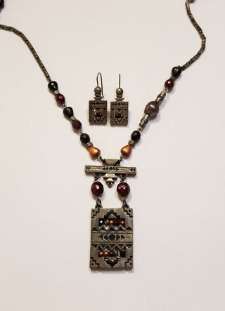 EB Vtg Chicos Matching Set Necklace Earrings Abacus Pendant