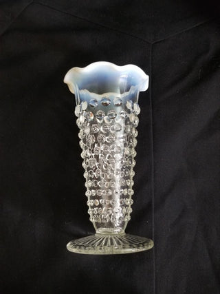 Anchor Hocking Glass Clear Opalescent Moonstone Hobnail Vase 5 1/2 inch