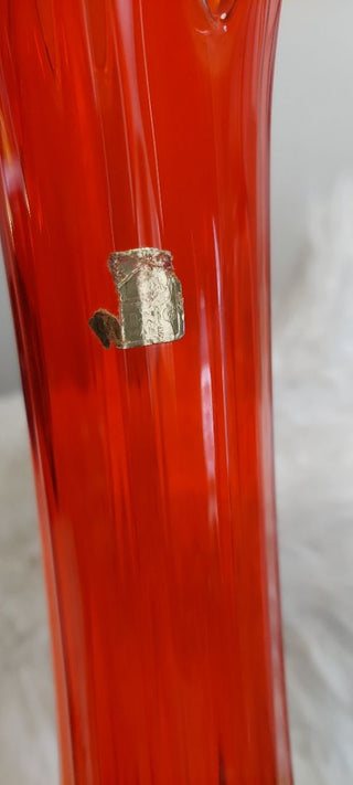 1964 Viking Glass - Persimmon Epic four square and finger foil Tall Footed pulled swung Vase (T&M)