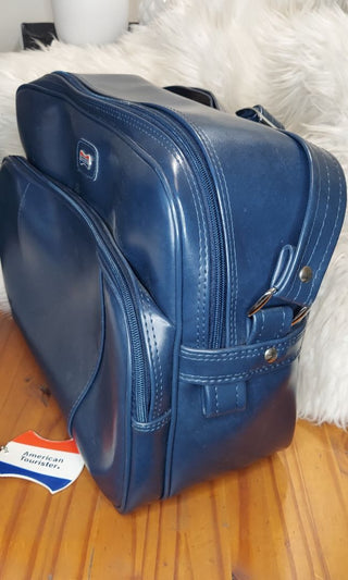 1970s American Tourister Navy Blue - Carry On Overnight Bag luggage, with key