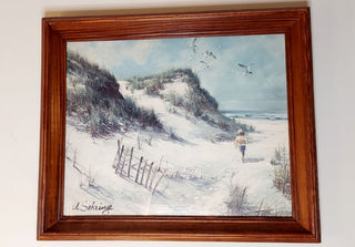 1975 "A Day At The Beach" framed lithograph by Adolf Sehring, vintage framed art