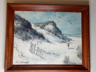 1975 "A Day At The Beach" framed lithograph by Adolf Sehring, vintage framed art