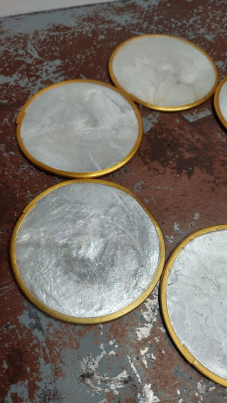Vintage Mother of Pearl Shell Coaster Set of 6