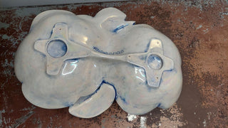 1960s Iridescent, Blue & White Ceramic Hibiscus Flowers by Holland Mold - tidbit serving dish (T&M)