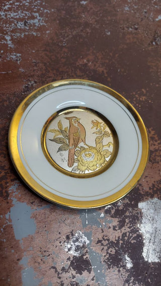 Japanese "Art Of Choking" porcelain plate featuring Cardinal & floral design, 24K gold edging by Westland  Co.