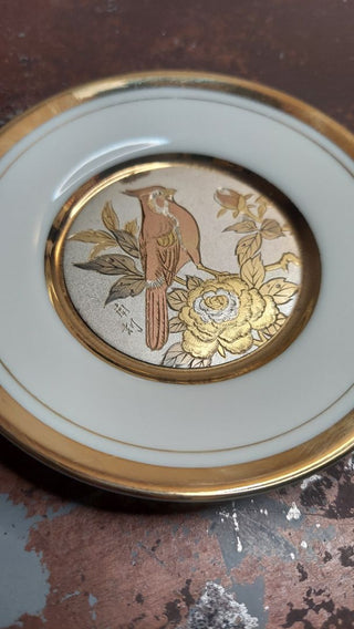 Japanese "Art Of Choking" porcelain plate featuring Cardinal & floral design, 24K gold edging by Westland  Co.