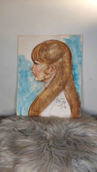 Original Art - 1973 Profile Portrait of a Teen Girl - Oil Pastel