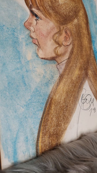 Original Art - 1973 Profile Portrait of a Teen Girl - Oil Pastel