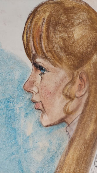 Original Art - 1973 Profile Portrait of a Teen Girl - Oil Pastel