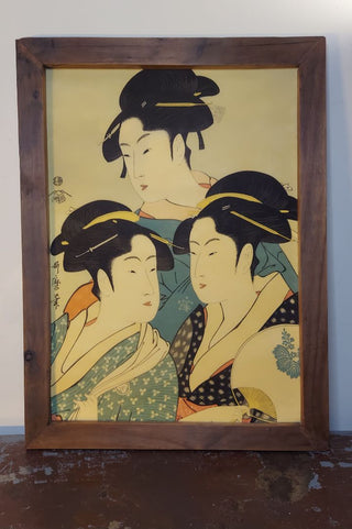 "Three Beauties of the Present Day" (Toji san bijin), by Kitagawa Utamaro(1753 - 1806). woodblock print, Japanese Ukiyo-e Art, 1970s washi print. AS-IS