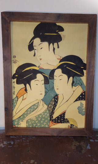 "Three Beauties of the Present Day" (Toji san bijin), by Kitagawa Utamaro(1753 - 1806). woodblock print, Japanese Ukiyo-e Art, 1970s washi print. AS-IS