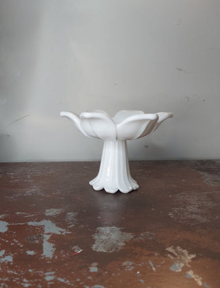 Lotus Milk Glass Candlestick and Pedestal Candle Holder by Westmoreland (T&M)